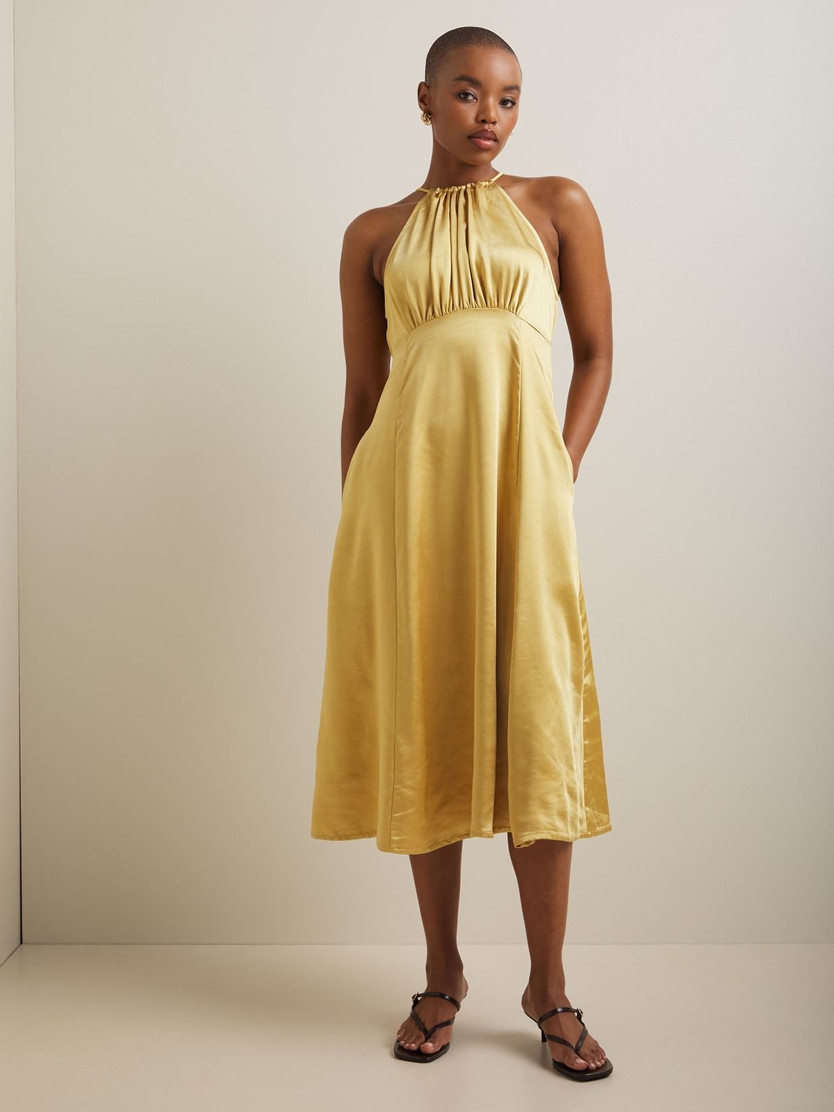 Women's Iconography Satin Halter Dress