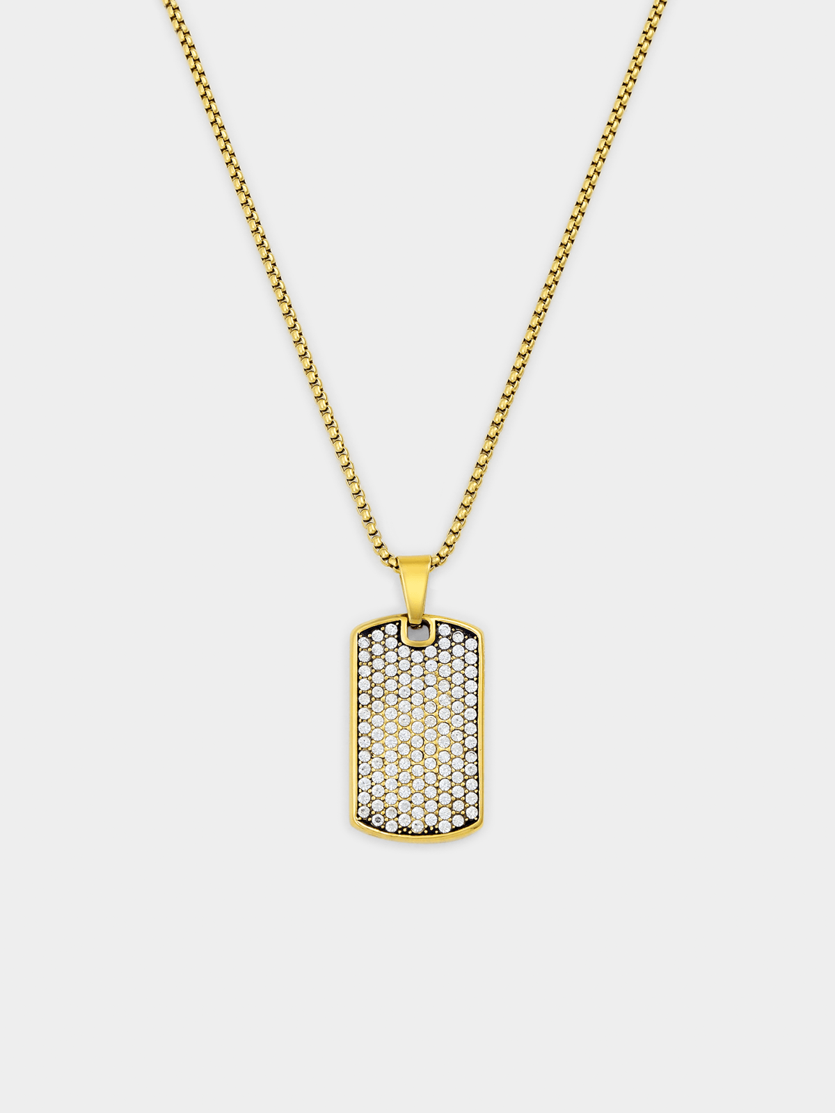 Gold Plated Stainless Steel Cubic Zirconia Pavé Dog Tag Pendant