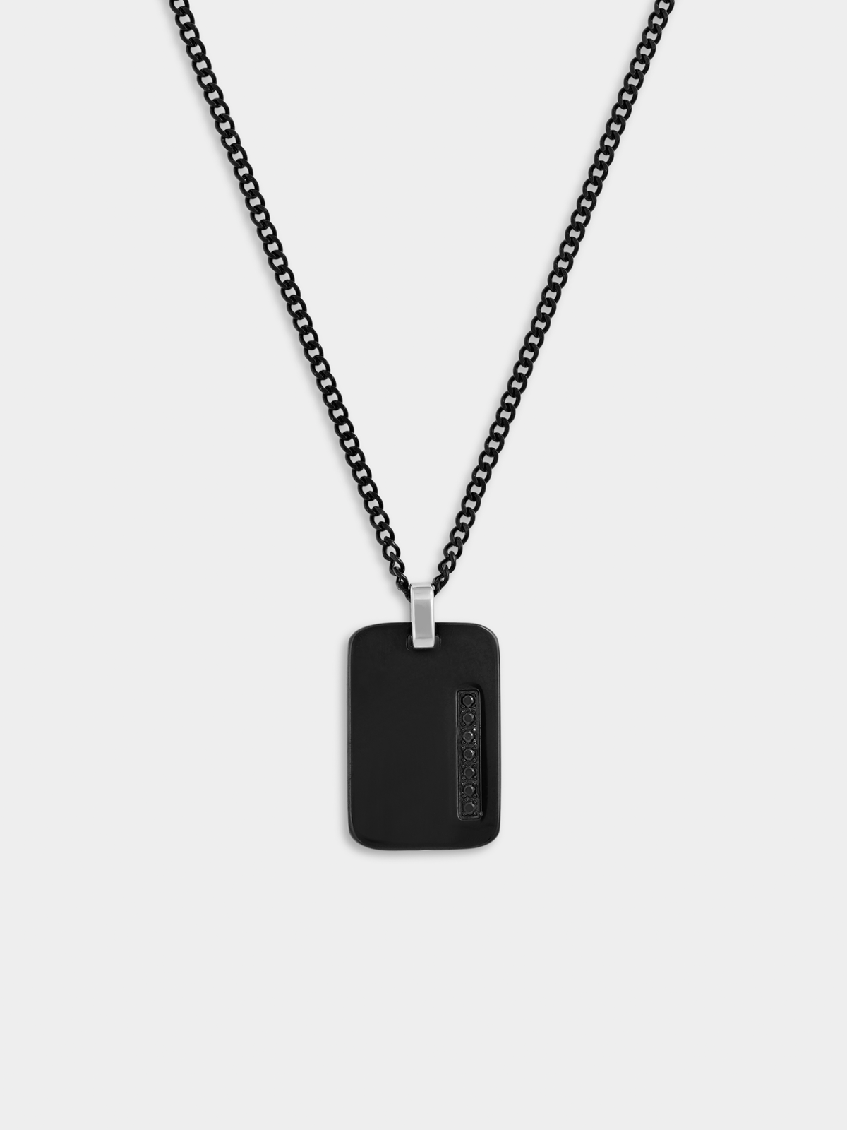 Black Plated Stainless Steel Black Cubic Zirconia Mini Dog Tag Pendant