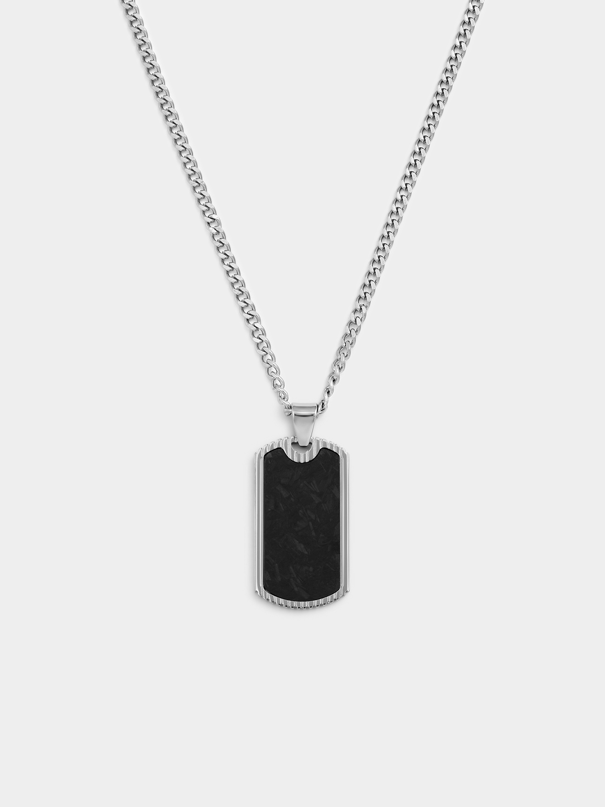 Stainless Steel Black Carbon Fibre Dog Tag Pendant