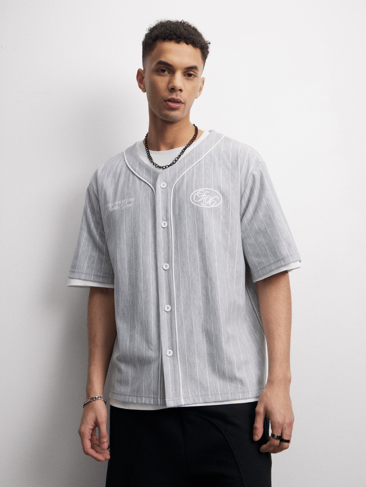 The FIX Men's Grey Baseball Stripe Shirt