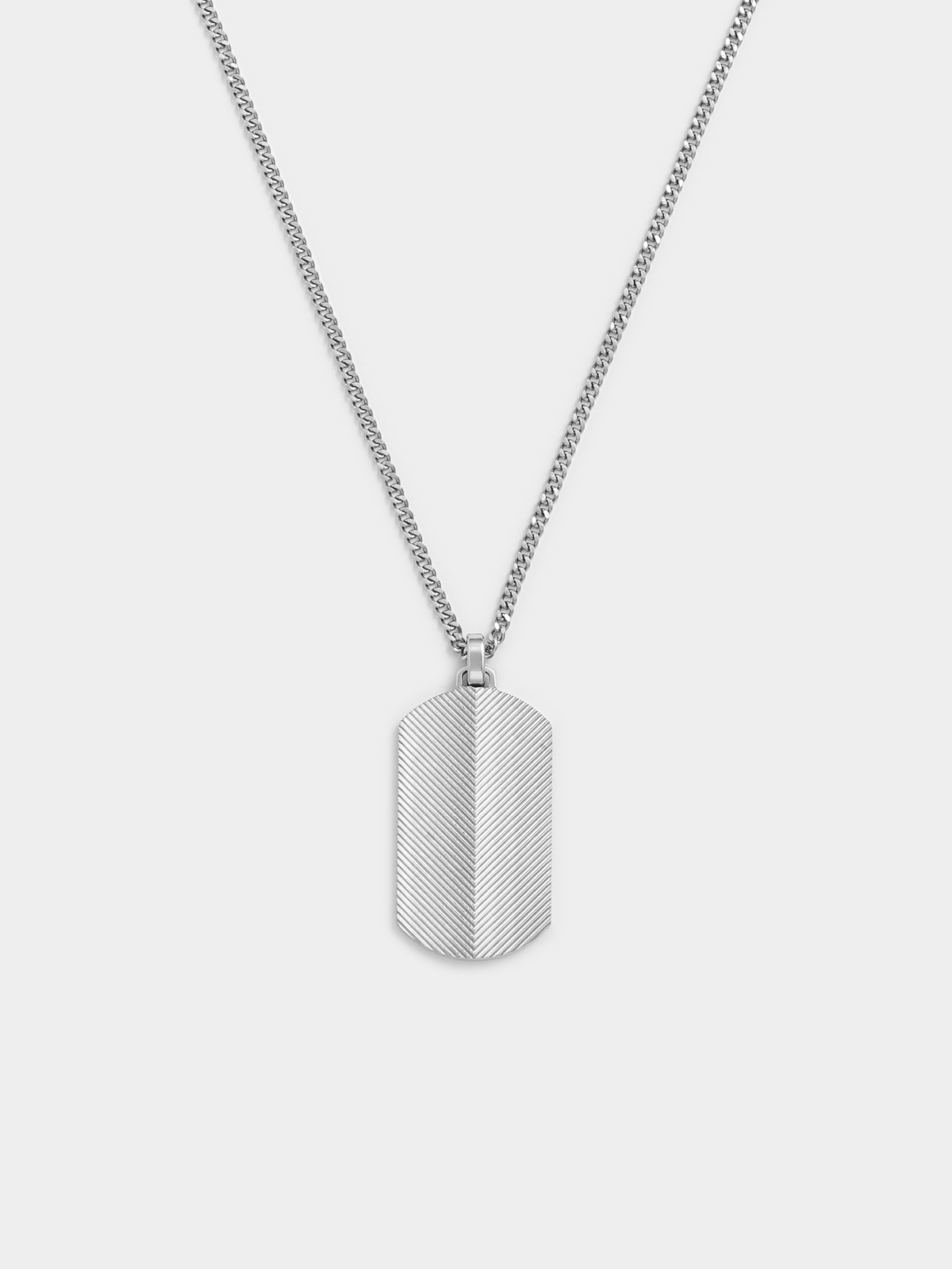 Stainless Steel Men’s Chevron Textured Dog Tag Pendant and Chain 55cm