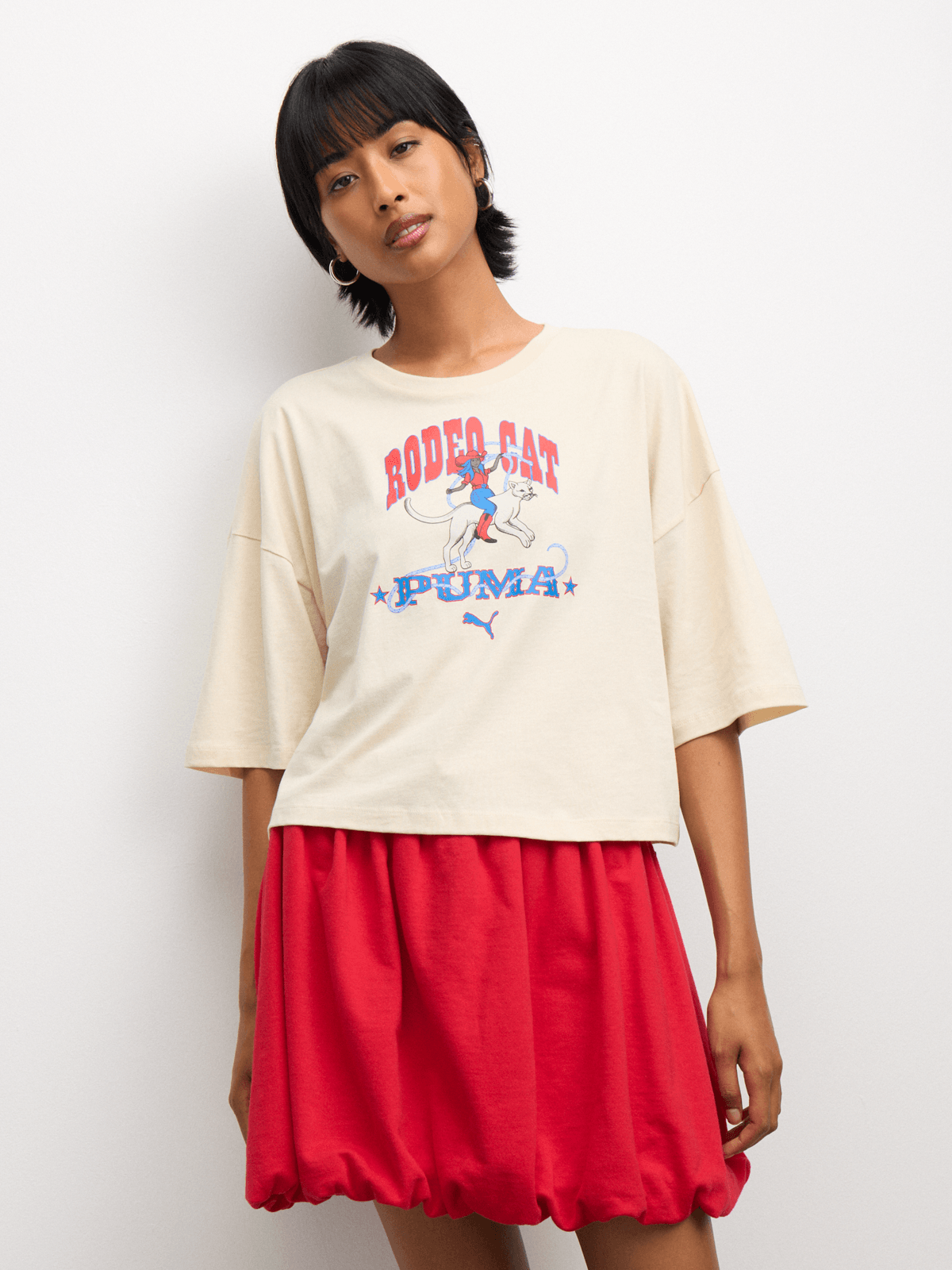 Puma Women's Rodeo Cat Oversized Short Ecru T-shirt