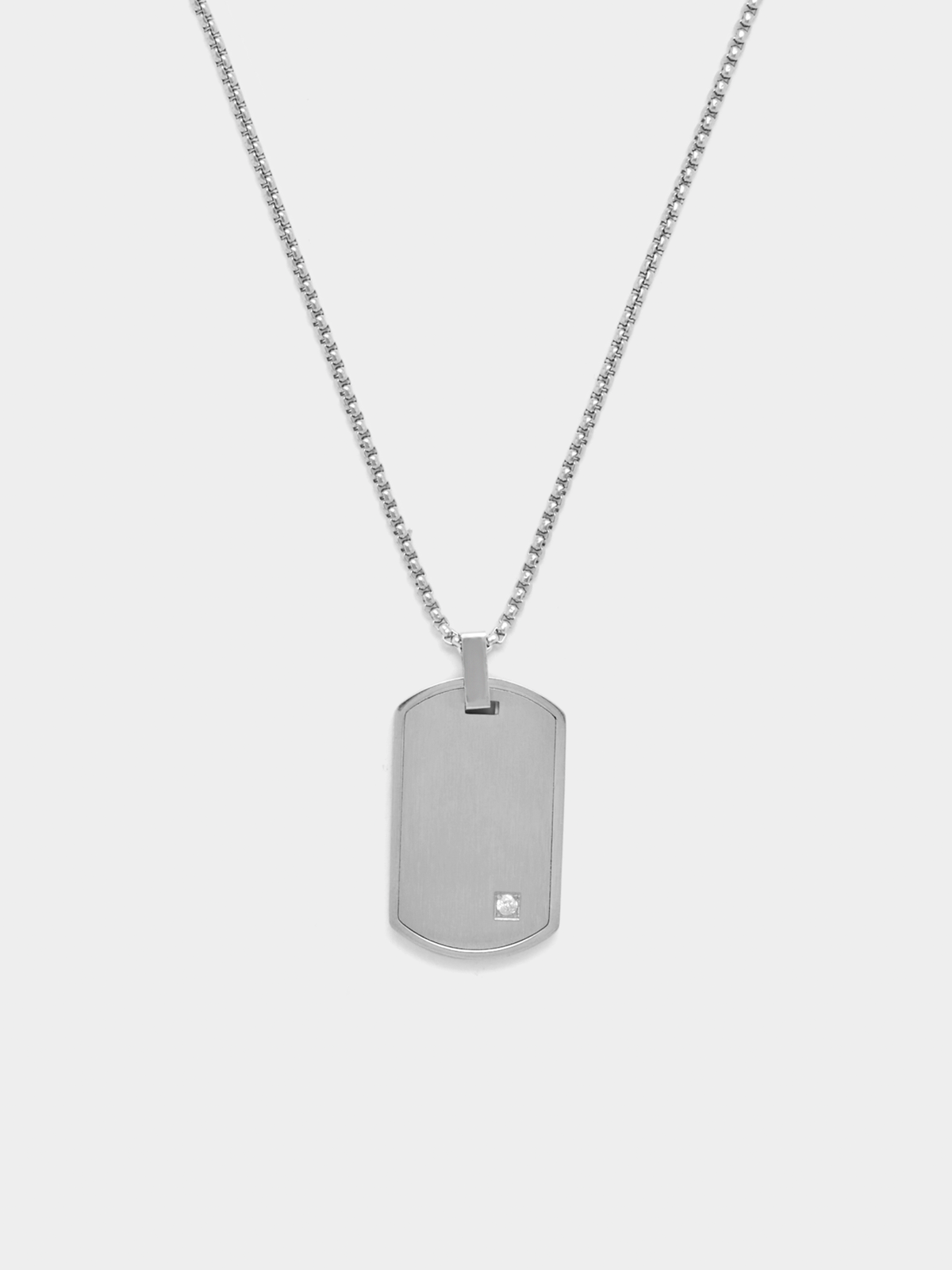 Tempo Jewellery Silver Plated Cubic Zirconia Matte Dog Tag Pendant