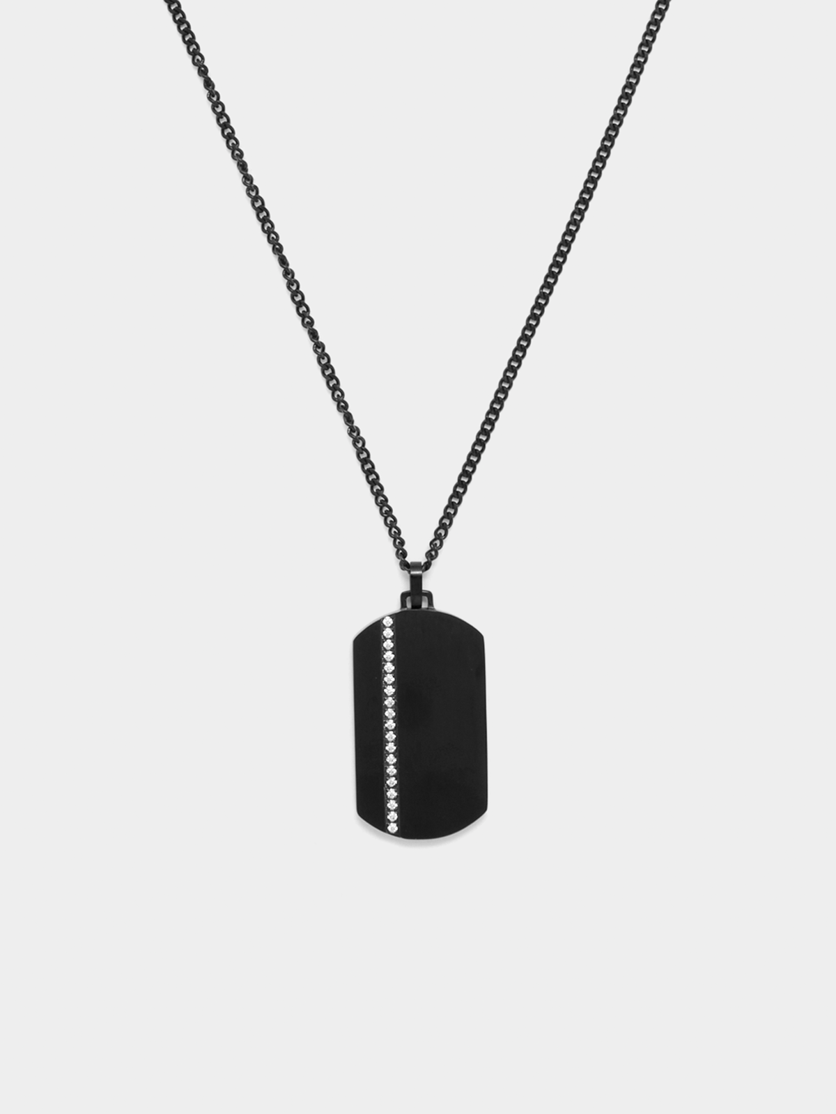Tempo Jewellery Black Plated Cubic Zirconia Solidus Dog Tag Pendant