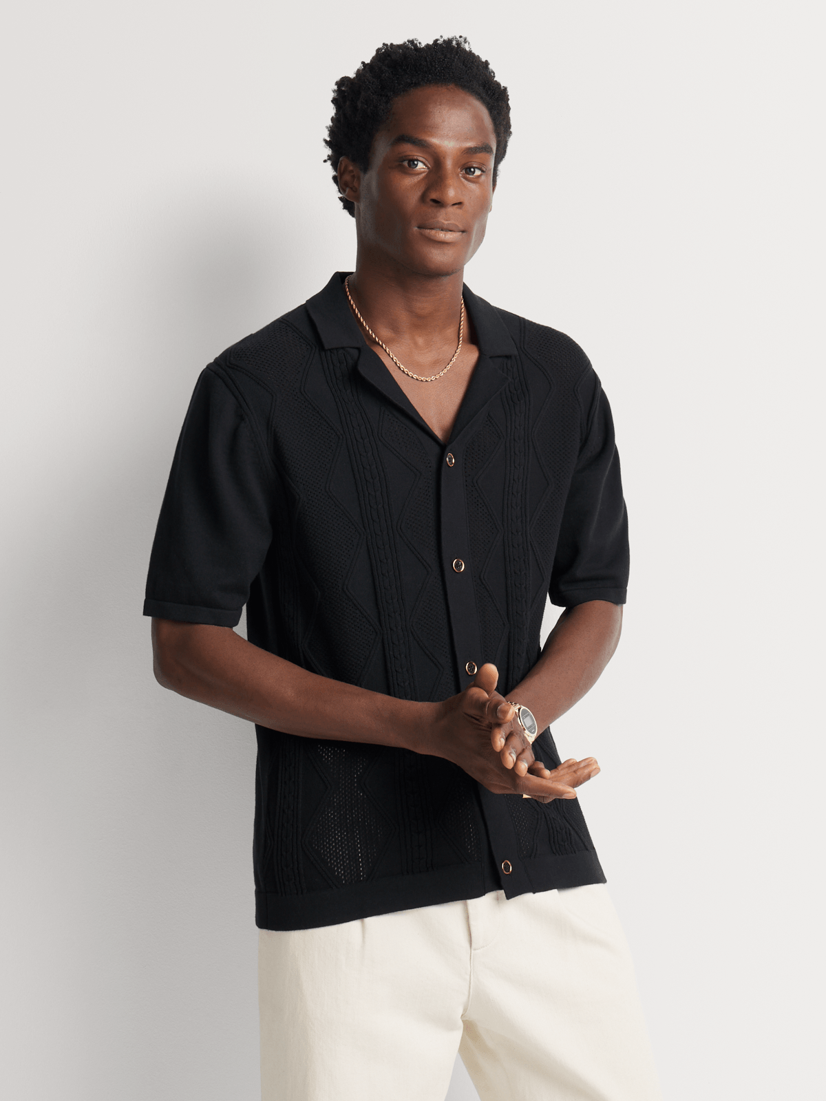 Fabiani Men's Black Pointelle Shirt