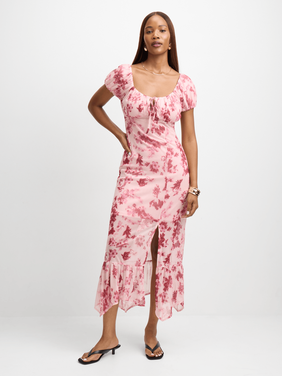 Exact Women's Pink Floral Mesh Dress