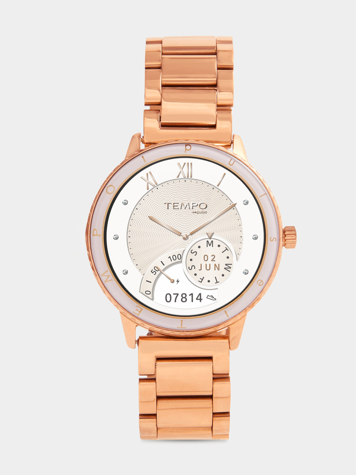 Tempo Pulse Rose Plated Round Bracelet Smart Watch