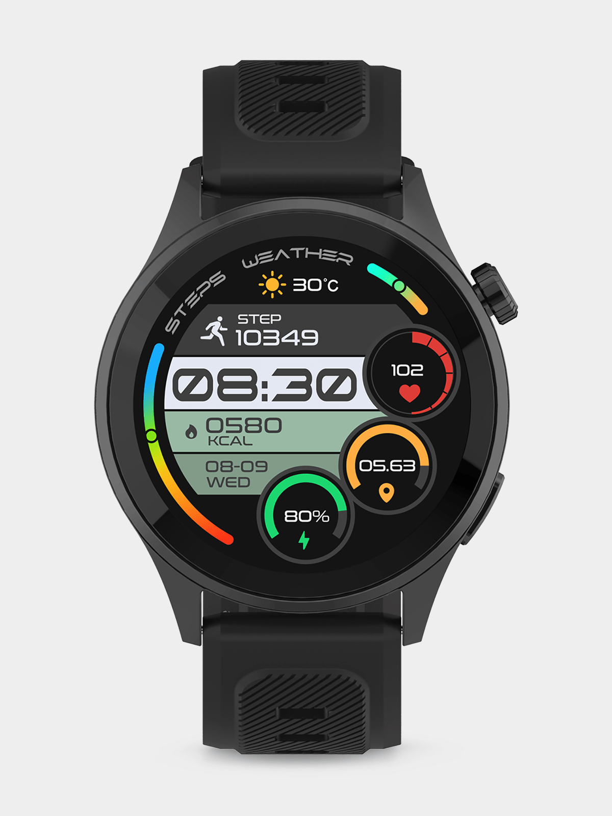 Tempo Pulse GPS Black Plated Round Black Silicone Smart Watch