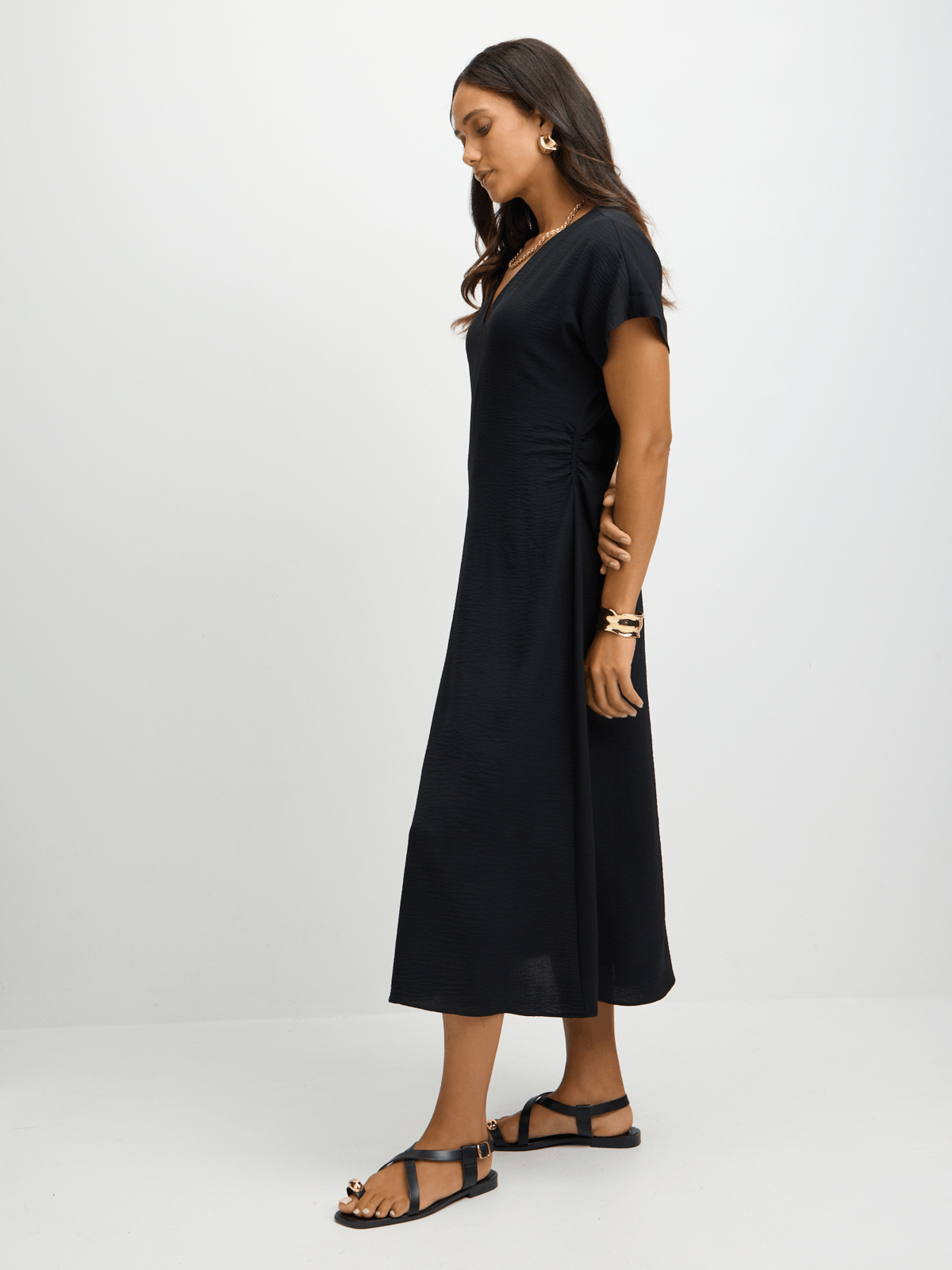 Exact Women's Black Ruched Midi Dress