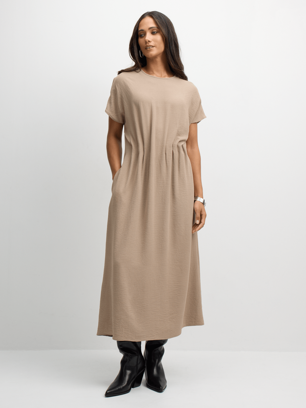 Exact Women's Beige Cinched Waist Dress