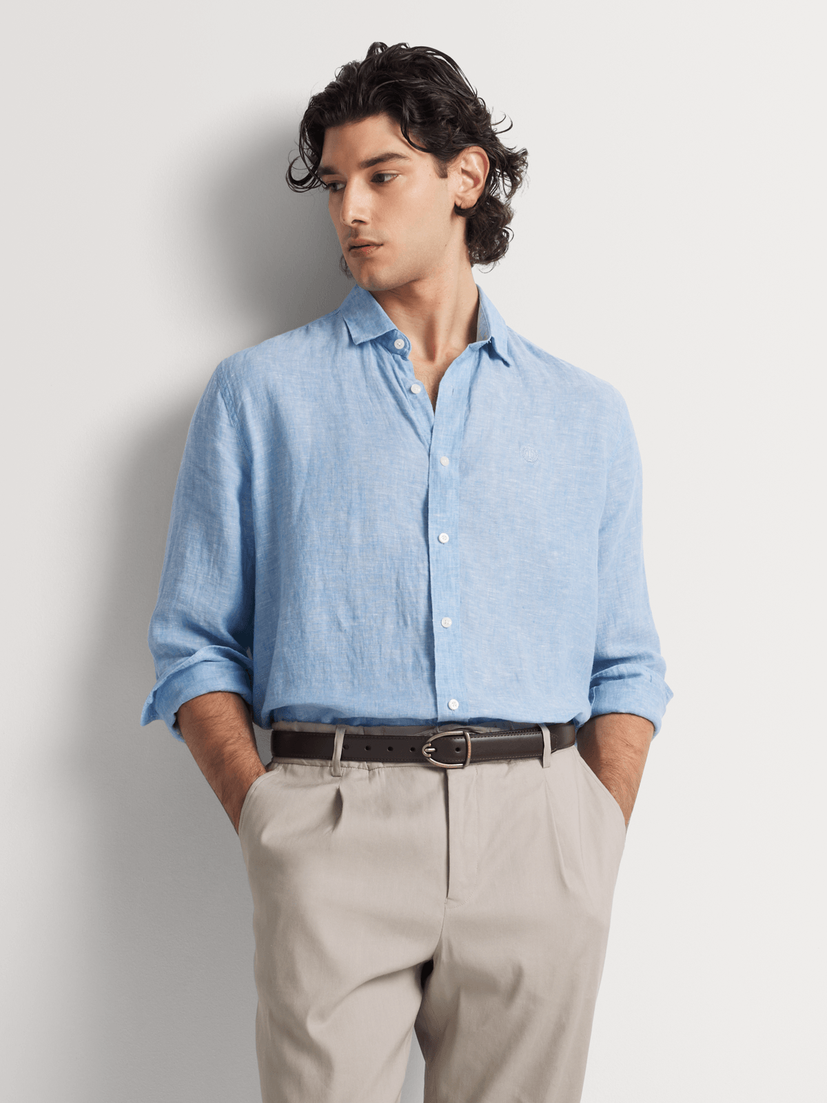 Fabiani Men's Blue Linen Shirt