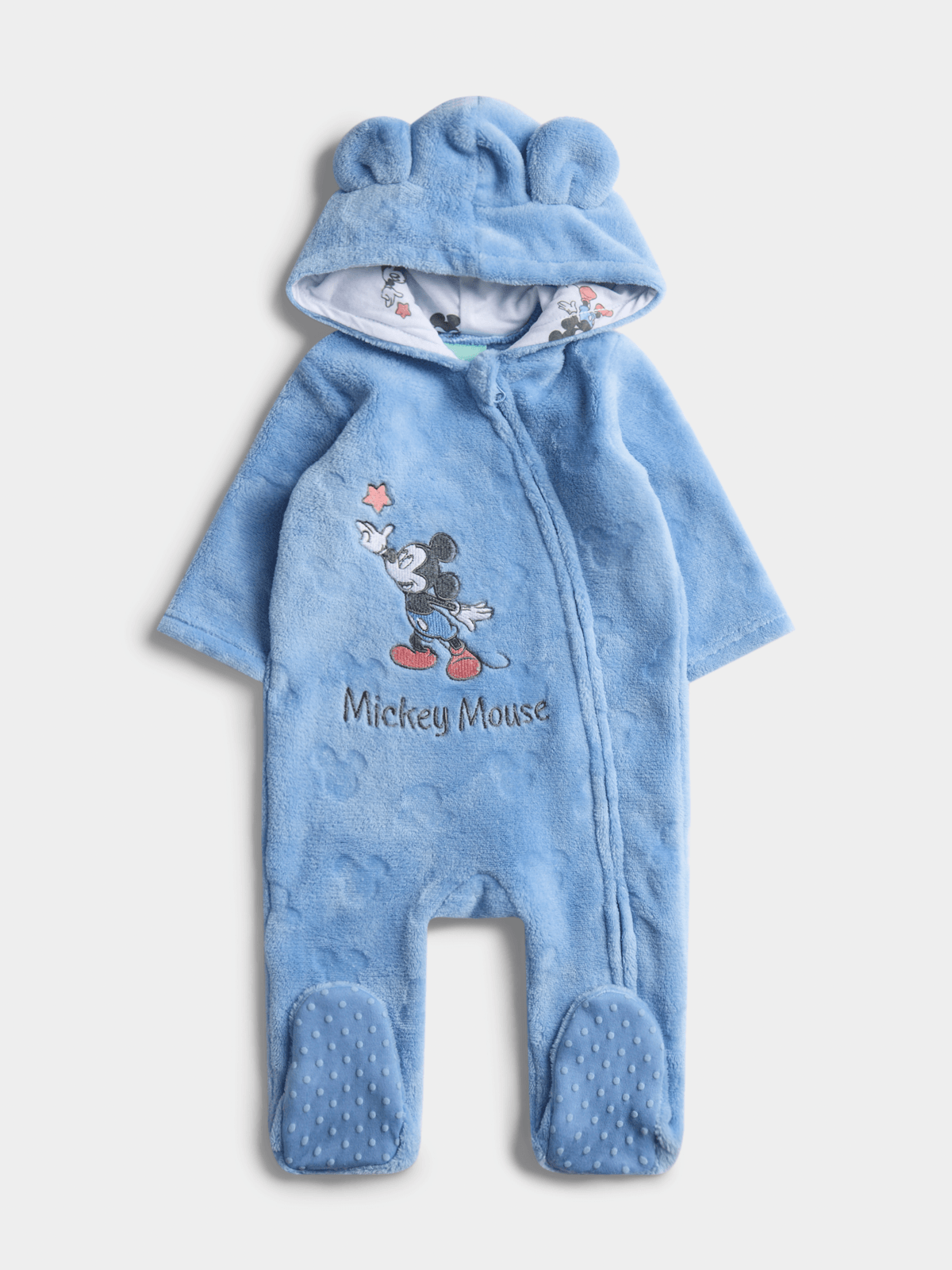 Jet Baby Boys Blue Mickey Mouse Coral Fleece Sleepsuit