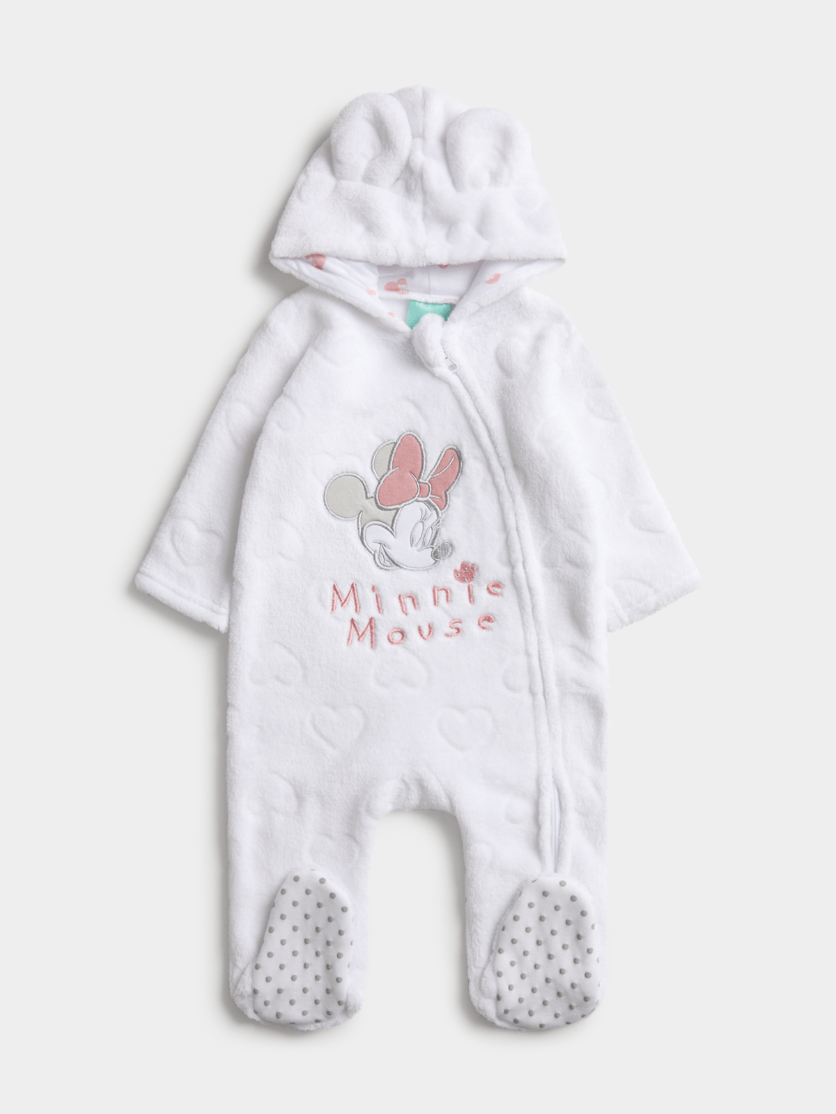 Jet Baby Girls White Minnie Mouse Coral Fleece Sleepsuit