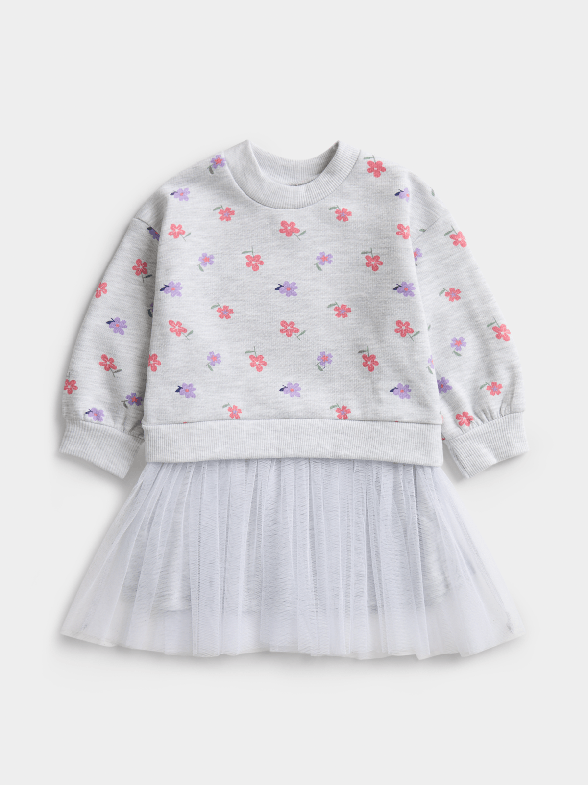 Jet Toddler Girls Grey Melange Ditsy Floral Fleece Tutu Dress