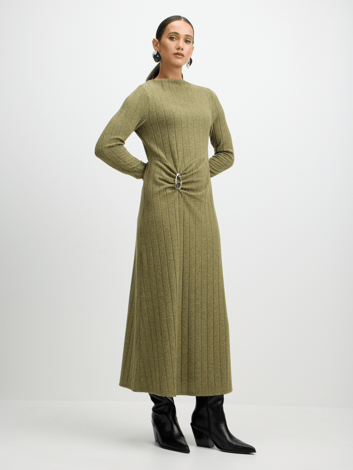 Exact Women's Olive Green Ruched Dress