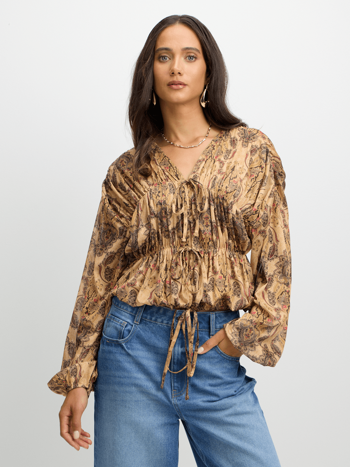 Exact Women's Mesh Paisley Print Top