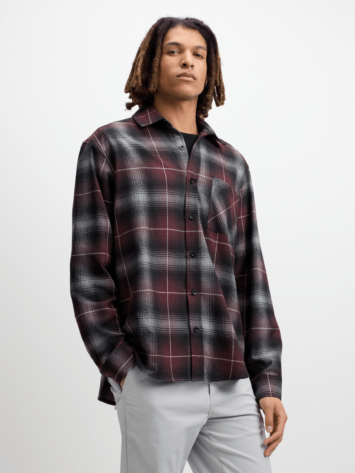 Jet Men's Burgundy Black Relaxed Shirt