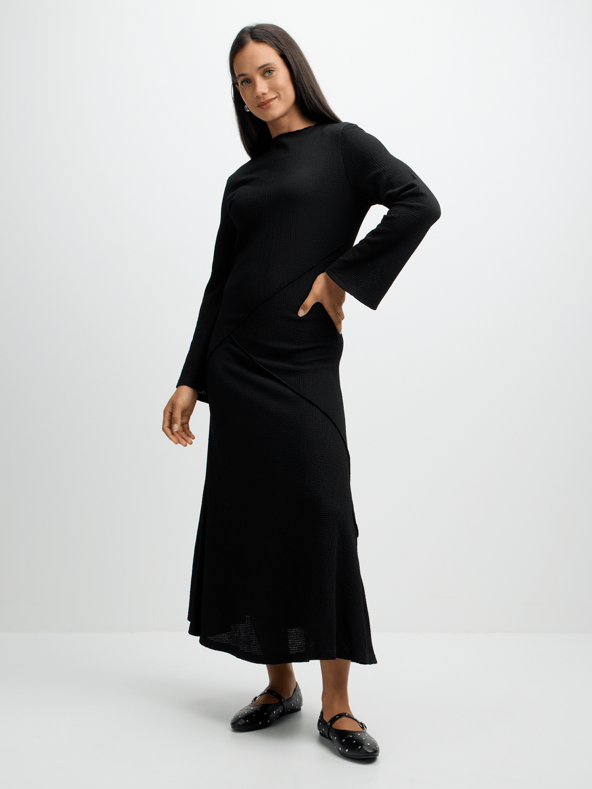 Jet Women's Black Textured Maxi Dress