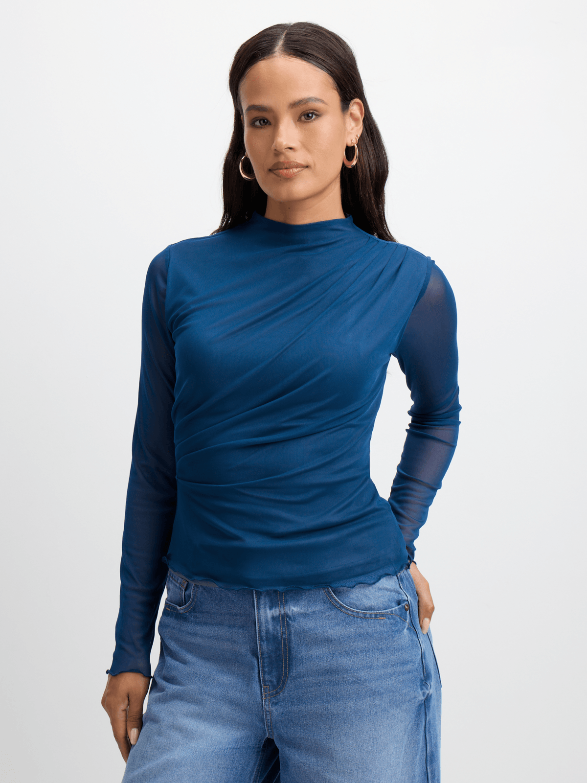 Exact Women's Teal Mesh Draped Top