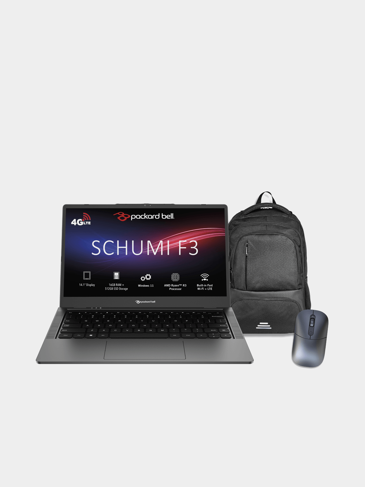Packard Bell Schumi 14.1" LTE Enabled Ryzen™ R3 R2312 16GB RAM 512GB SSD Laptop Bundle