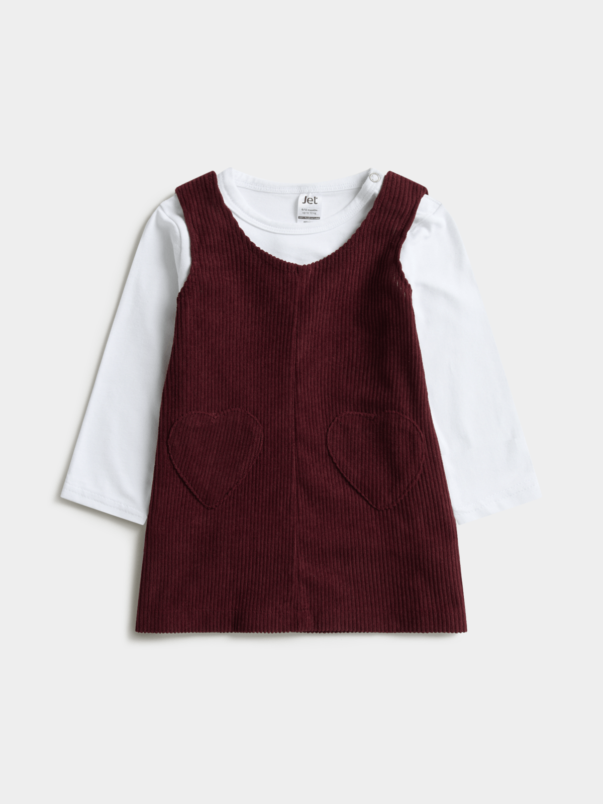 Jet Toddler Girls Burgundy Cord Pinafore Dress and T-shirt
