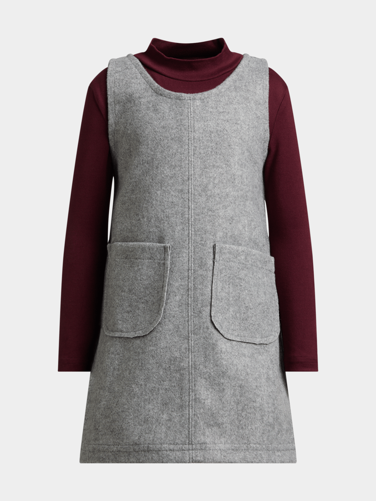 Jet Younger Girls Grey and Burgundy Melton Pinafore Dress