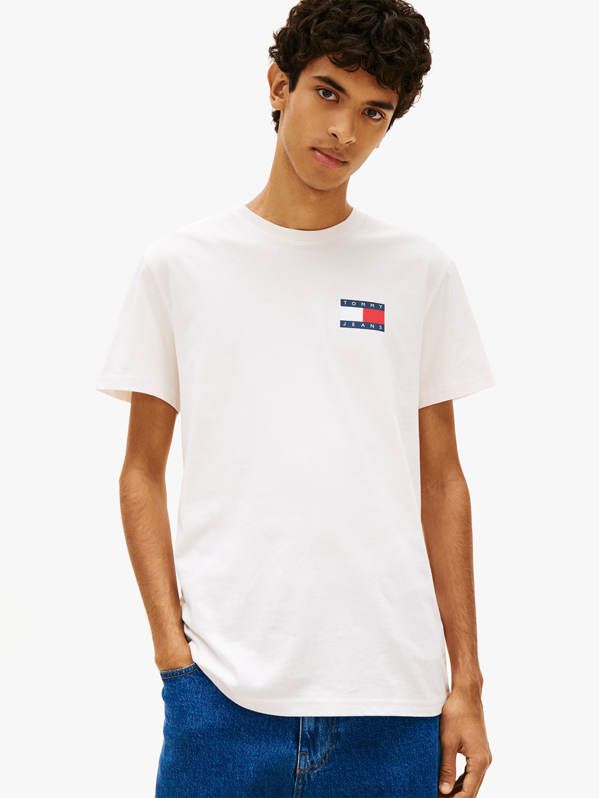 Men's Tommy Jeans White Slim Essential Flag T-Shirt